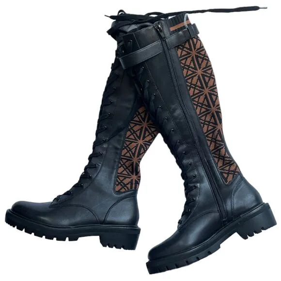 6.5 NWT Antonio Melani Dukees Lug Sole Tall Combat Boots 20th Anniversary Print