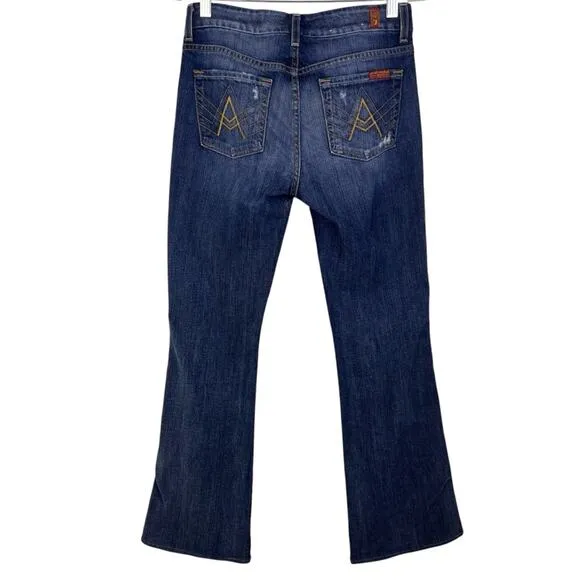 7 For All Mankind “A” Pocket Low-Rise Bootcut Jeans 26 Distressed Dark Wash