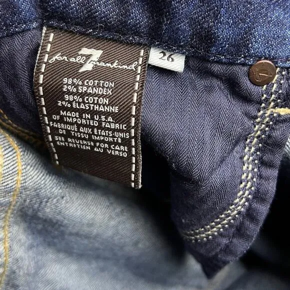 7 For All Mankind “A” Pocket Low-Rise Bootcut Jeans 26 Distressed Dark Wash