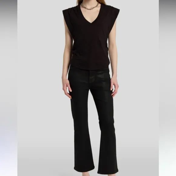7 for all mankind HIGH WAIST SLIM KICK IN COATED BLACK