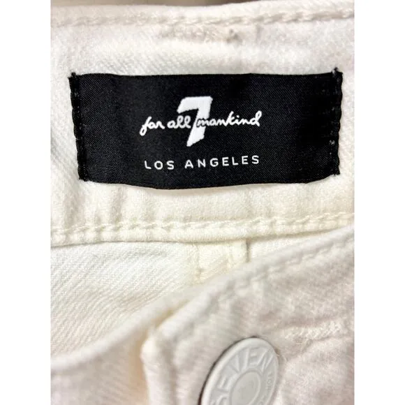 7 For All Mankind High Waisted Distressed Denim Boyfriend Short White women 29