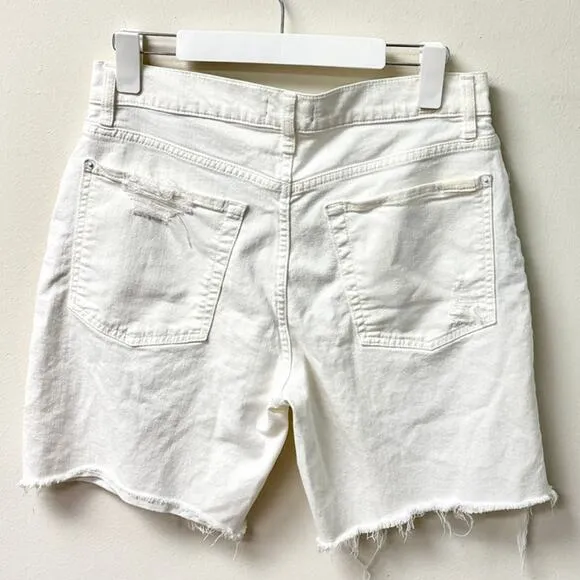 7 For All Mankind High Waisted Distressed Denim Boyfriend Short White women 29