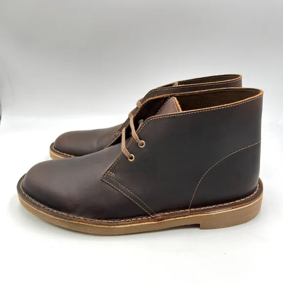 8W 8 WIDE WIDTH Clarks Mens Bushacre 2 Brown Leather Desert Chukka Boots Shoes