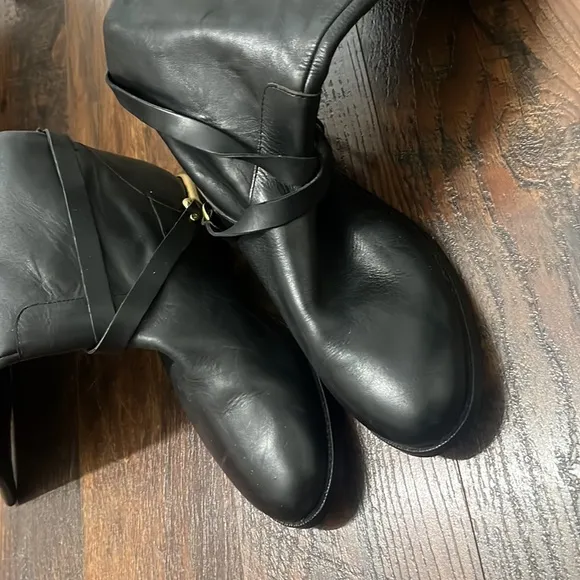 90s Ralph Lauren Jenny Tall Leather Black Riding Boots with Brass Spurs Size 9.5