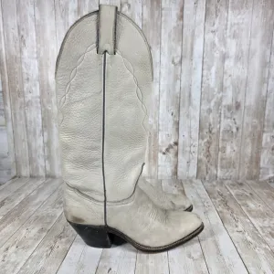 Abilene Western Cowboy Boots Cream Leather Pointed Toe Pull On Boots 7M
