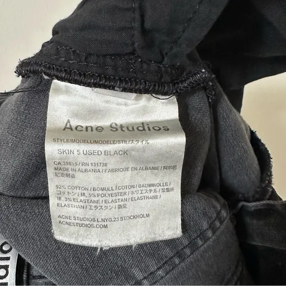 Acne Studios Skin 5 Skinny Jeans In Used Black Ankle Cropped Jeans Size 25