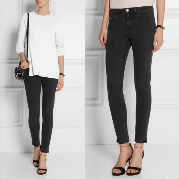 Acne Studios Skin 5 Skinny Jeans In Used Black Ankle Cropped Jeans Size 25