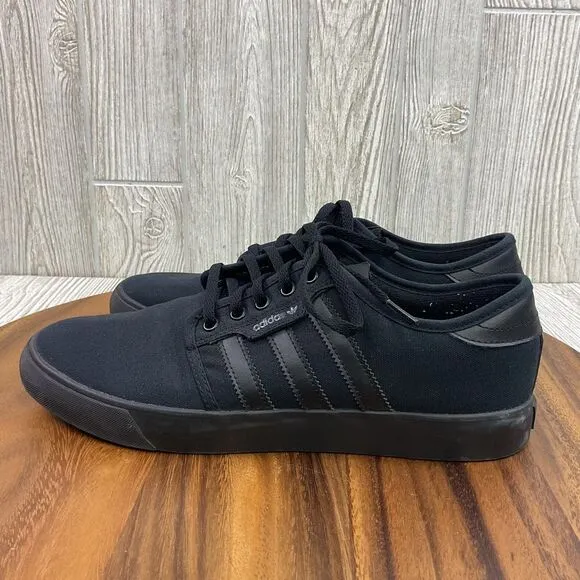Adidas Men's Size 10 La Marque Aux Bandes Black on Black Canvas Low Top Sneakers
