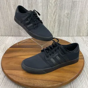 Adidas Men's Size 10 La Marque Aux Bandes Black on Black Canvas Low Top Sneakers