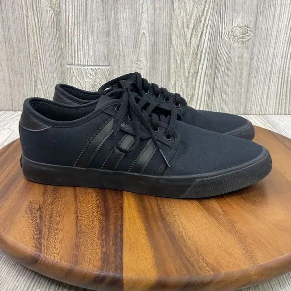 Adidas Men's Size 10 La Marque Aux Bandes Black on Black Canvas Low Top Sneakers