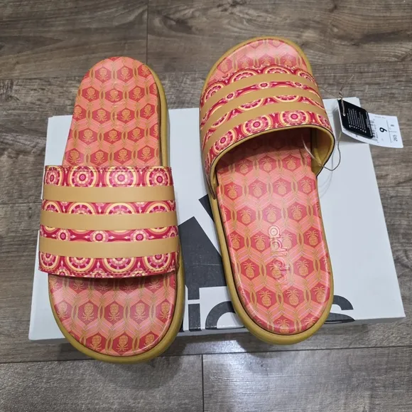 Adidas Platfoam Stylish Pink and Orange Slide Sandals Women Size 8