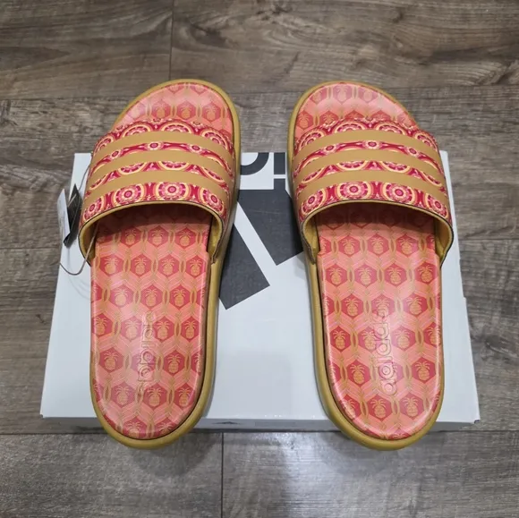 Adidas Platfoam Stylish Pink and Orange Slide Sandals Women Size 8
