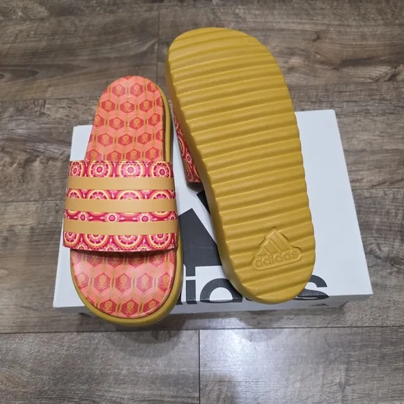 Adidas Platfoam Stylish Pink and Orange Slide Sandals Women Size 8