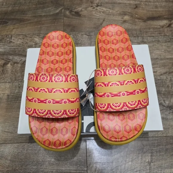 Adidas Platfoam Stylish Pink and Orange Slide Sandals Women Size 8