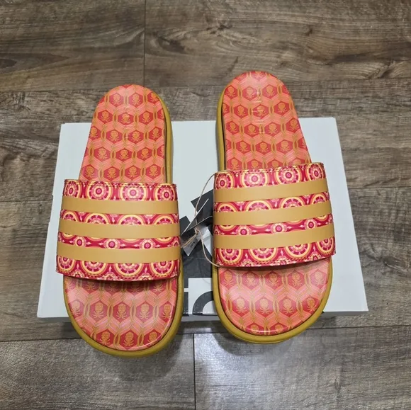Adidas Platfoam Stylish Pink and Orange Slide Sandals Women Size 8