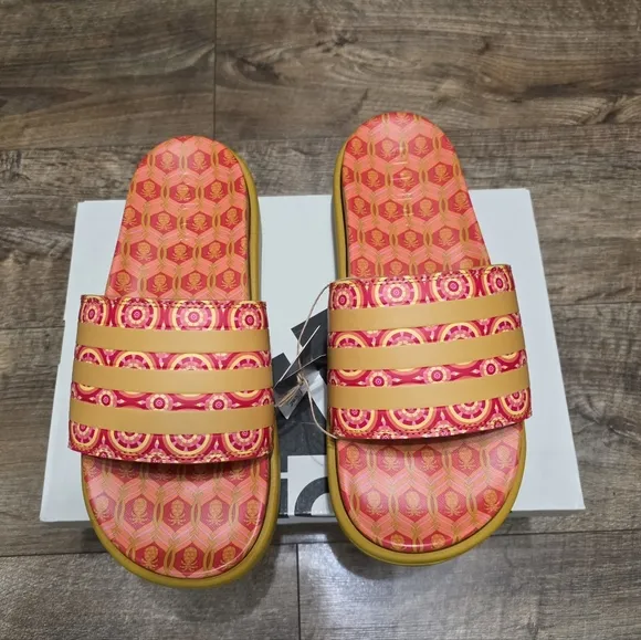 Adidas Platfoam Stylish Pink and Orange Slide Sandals Women Size 8