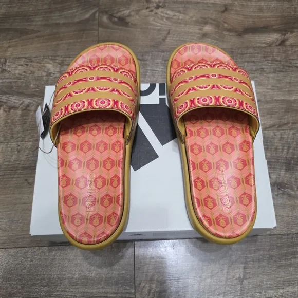 Adidas Platfoam Stylish Pink and Orange Slide Sandals Women Size 8