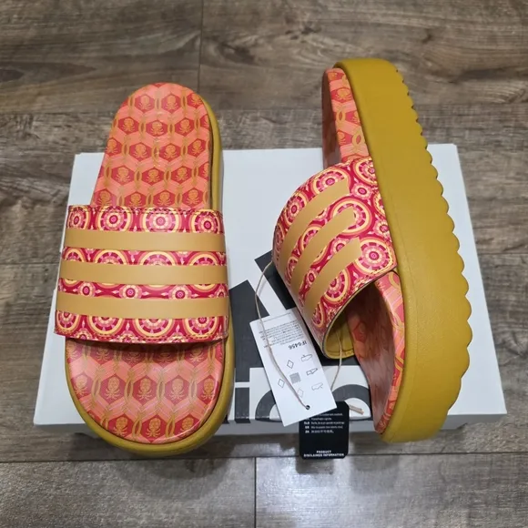 Adidas Platfoam Stylish Pink and Orange Slide Sandals Women Size 8