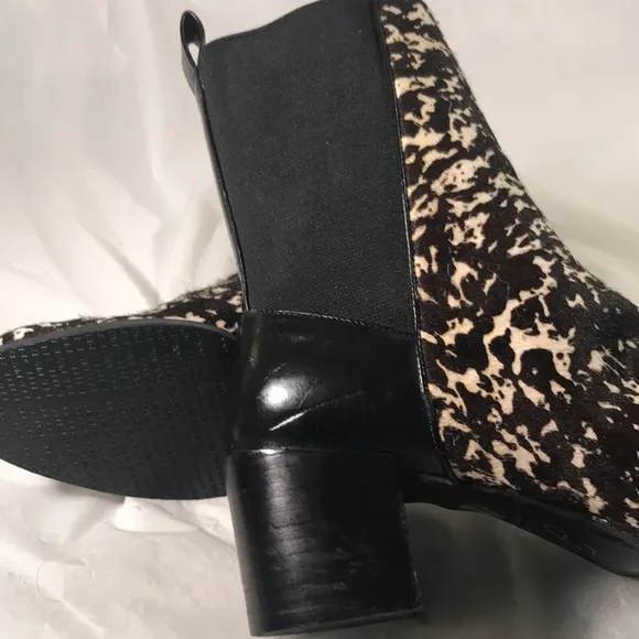 Adrianna Pappell Women’s Black Leather Brown Cow Fur Pull On Stretch Ankle Boot