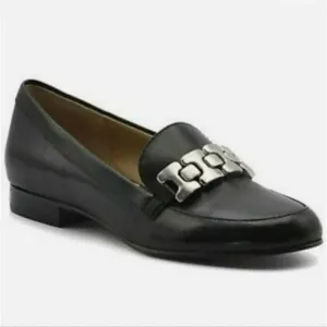 Adrienne Vittadini Raja Block Heel Slip-on Leather Loafers Black -8.5