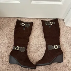 Aerosoles Boots Womens 10 M Wonderling Riding Tall Knee High Wedge Brown Fabric