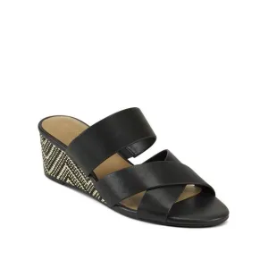 AEROSOLES Womens Black Combo Westfield Almond Wedge Slip On Slide Sandals 8.5 M
