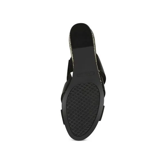 AEROSOLES Womens Black Combo Westfield Almond Wedge Slip On Slide Sandals 8.5 M