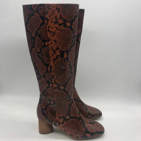 Aerosoles Womens Maxim Rust Snake Knee High Boots Brown Size 10 M