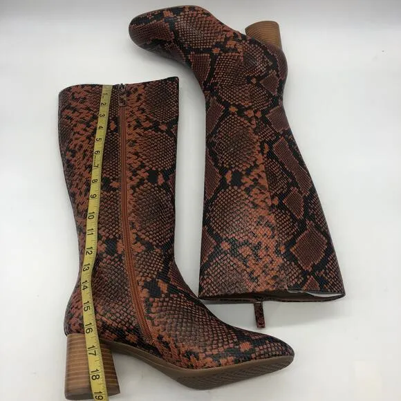 Aerosoles Womens Maxim Rust Snake Knee High Boots Brown Size 10 M