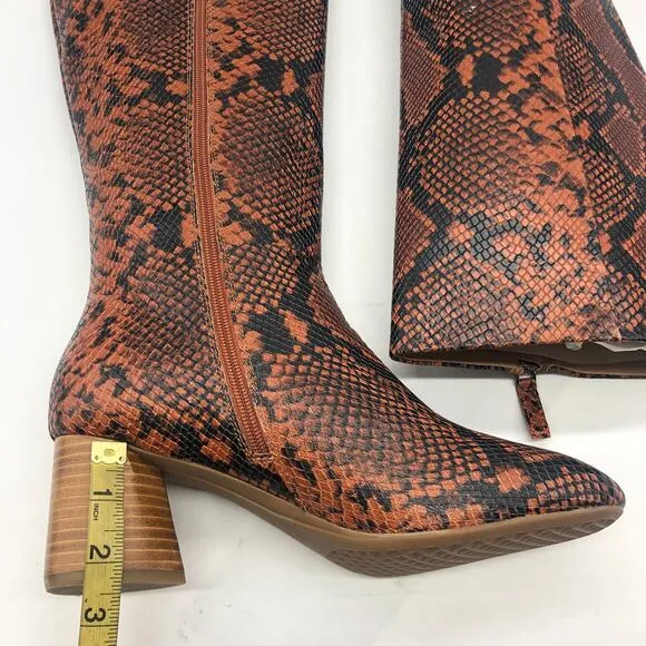 Aerosoles Womens Maxim Rust Snake Knee High Boots Brown Size 10 M