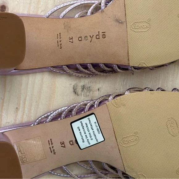 Aeyde Metallic Lavender Strappy Sandals 37 | Made in Italy | Vibram Sole