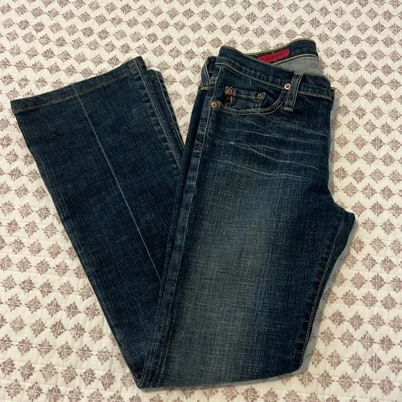 AG Adriano Goldschmied Angel Bootcut Stretch Distressed Jeans Dark Blue Size 27