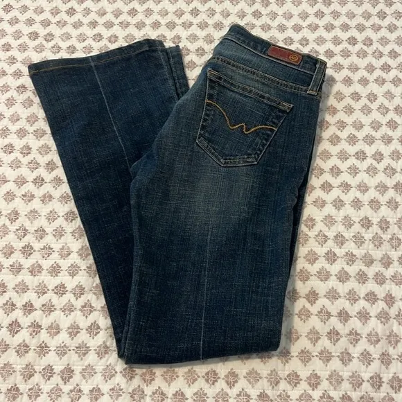 AG Adriano Goldschmied Angel Bootcut Stretch Distressed Jeans Dark Blue Size 27