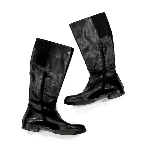 AGL Attilio Giusti Leombruni Black Leather Knee High Riding Boots