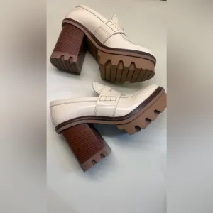 Agl Cream and Brown Platform Loafers with Chunky Heel made in Italy