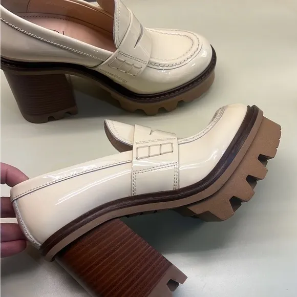 Agl Cream and Brown Platform Loafers with Chunky Heel made in Italy