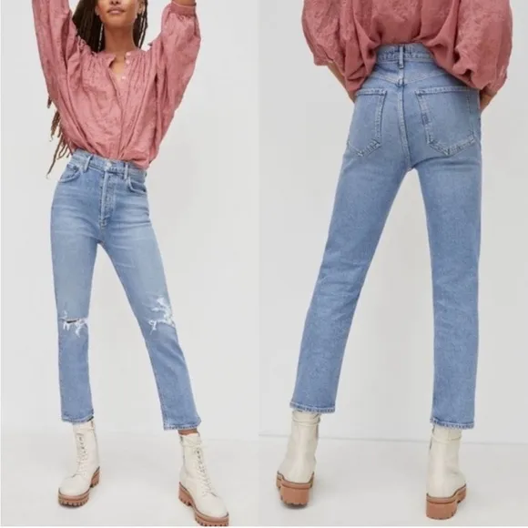 AGOLDE Riley High Rise Straight Crop Jeans Whiplash Wash - 32