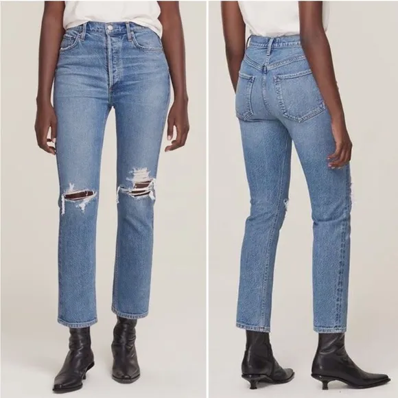 AGOLDE Riley High Rise Straight Crop Jeans Whiplash Wash - 32