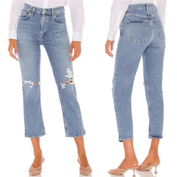 AGOLDE Riley High Rise Straight Crop Jeans Whiplash Wash - 32