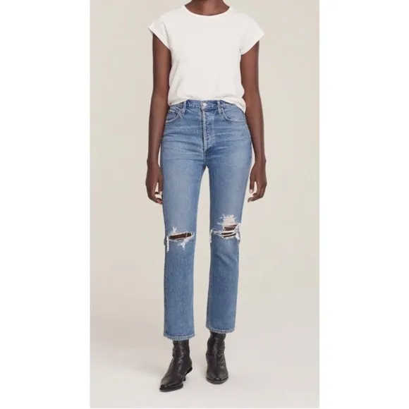 AGOLDE Riley High Rise Straight Crop Jeans Whiplash Wash - 32