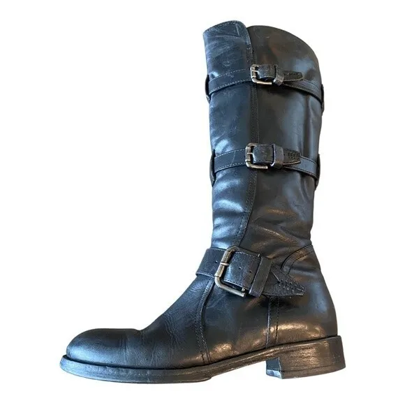 Alberto Fermani Rare Black Leather Buckle Hardware Nero Moto Riding Boot Sz 36.5