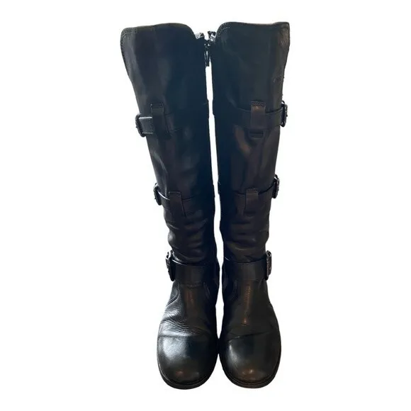 Alberto Fermani Rare Black Leather Buckle Hardware Nero Moto Riding Boot Sz 36.5