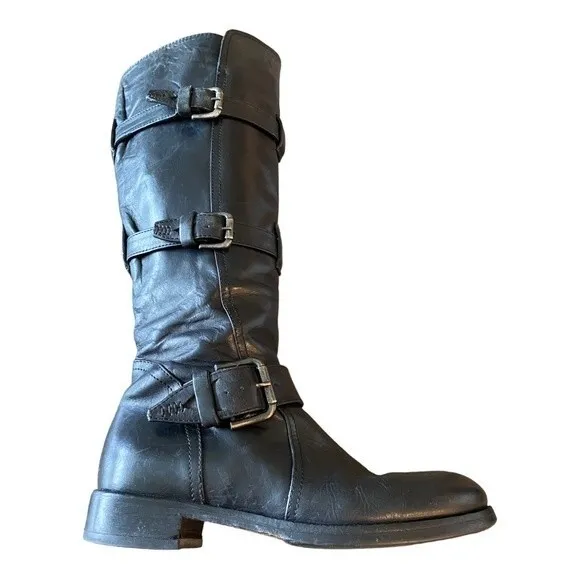 Alberto Fermani Rare Black Leather Buckle Hardware Nero Moto Riding Boot Sz 36.5