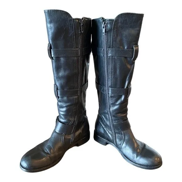 Alberto Fermani Rare Black Leather Buckle Hardware Nero Moto Riding Boot Sz 36.5
