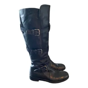 Alberto Fermani Rare Black Leather Buckle Hardware Nero Moto Riding Boot Sz 36.5