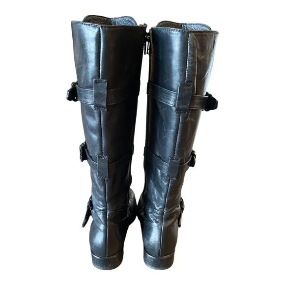 Alberto Fermani Rare Black Leather Buckle Hardware Nero Moto Riding Boot Sz 36.5