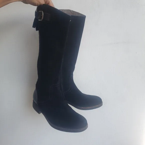 Alberto Fermani Riding Boots Black Suede Buckle back Zip Up size 7