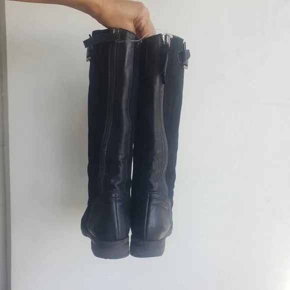 Alberto Fermani Riding Boots Black Suede Buckle back Zip Up size 7
