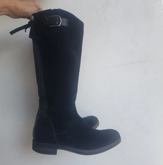 Alberto Fermani Riding Boots Black Suede Buckle back Zip Up size 7