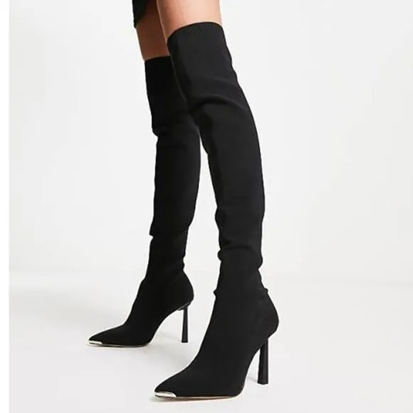 ALDO Crulla over-the-knee boots in black stretch knit 7.5 thigh high sock boots